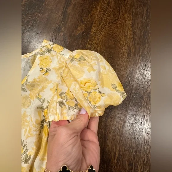 Loveshackfancy love shack fancy “Russ” floral yellow silk puff sleeve  dress - Picture 9 of 16